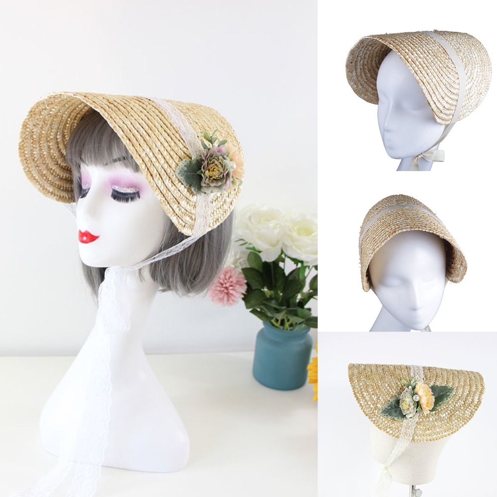 Bucket Hat Straw - Chapeau de paille Lolita style français,
