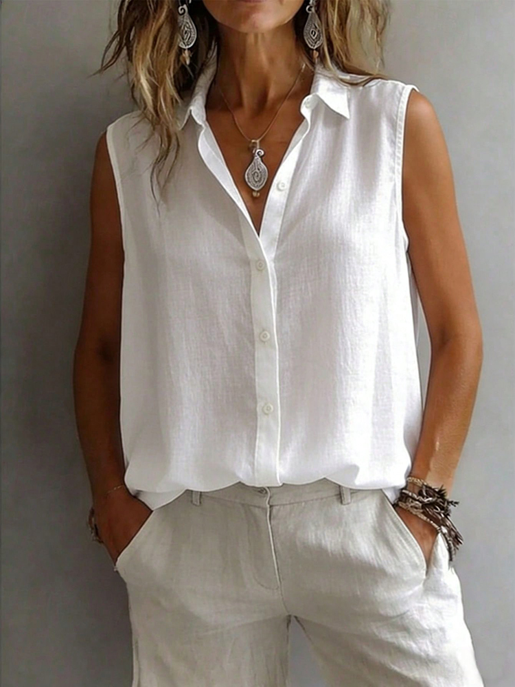 Shirt Camp Collar - Chemise sans manches élégante et tendance
