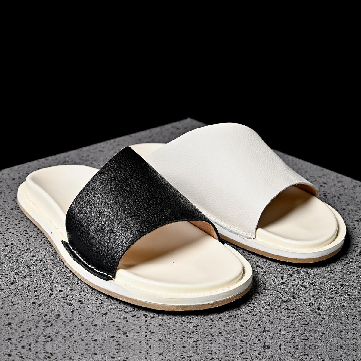 Pantoufles en cuir véritable p - Flip Flop Leather Men avis et prix
