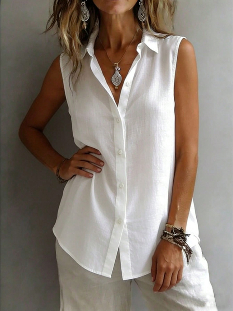 Chemise sans manches élégante  - Shirt Camp Collar avis et prix