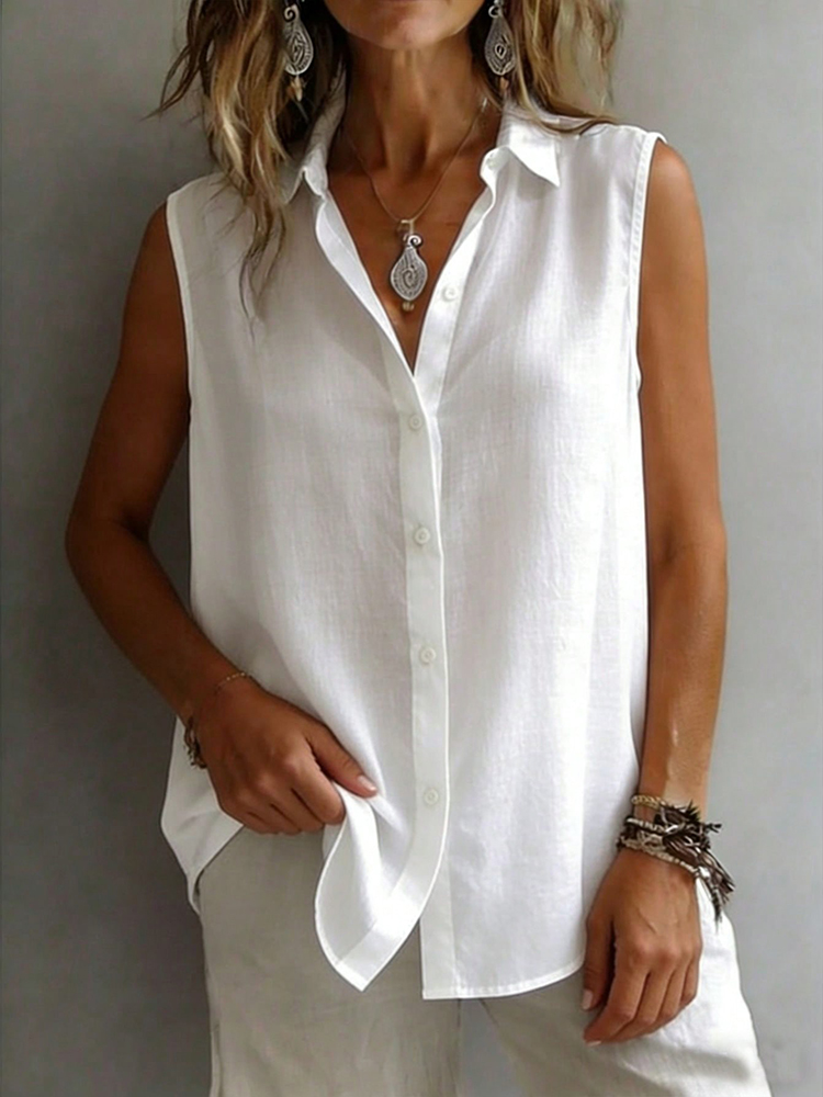 Chemise sans manches élégante  - Shirt Camp Collar avis et prix